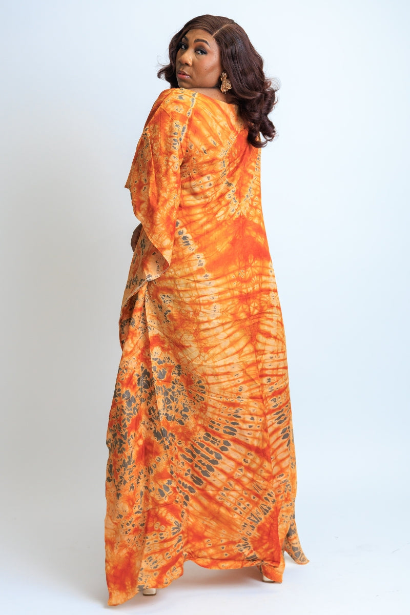 Morola Adire Silk Boubou Kaftan Dress