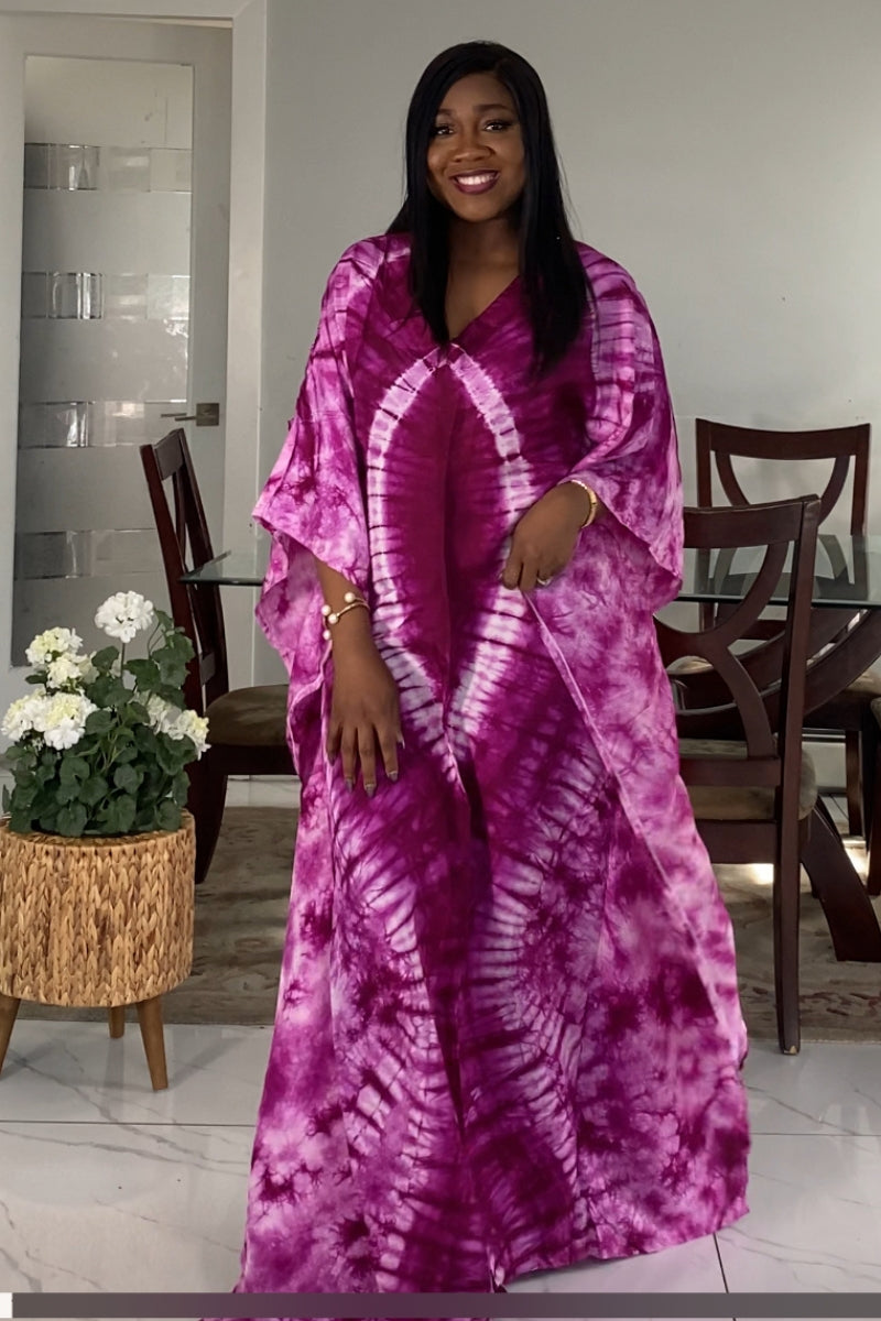 Bilikis Adire Silk V-Neck Kaftan
