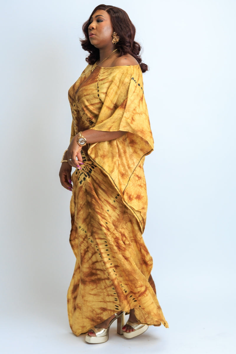 Monisola Adire Silk Boubou Kaftan Dress