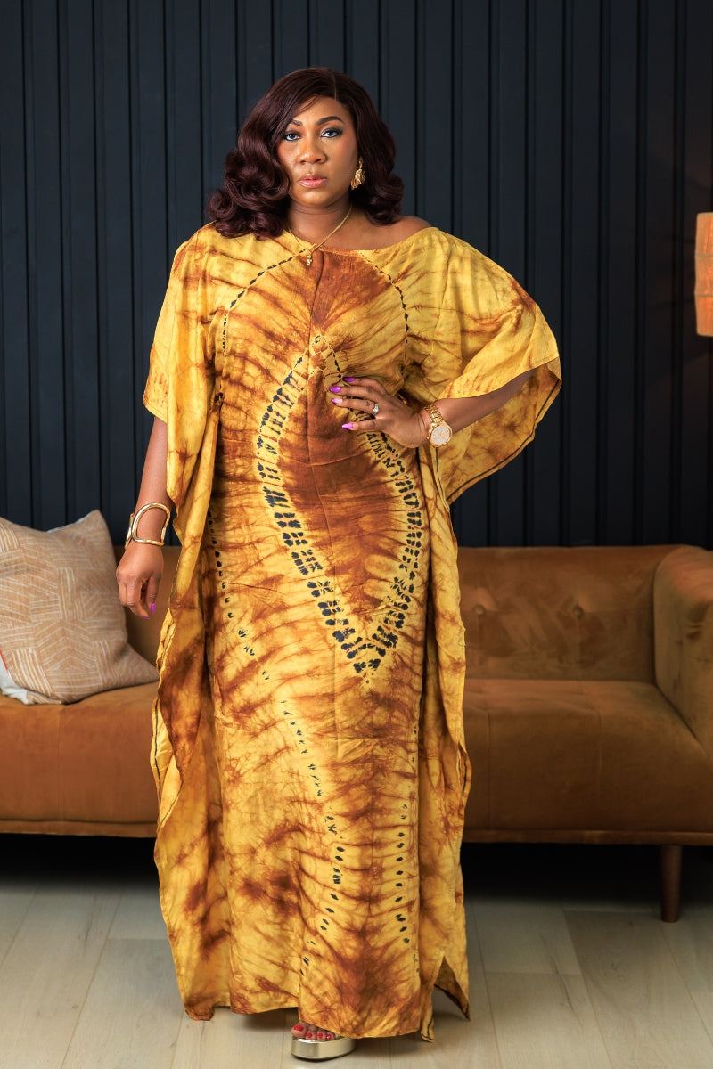 Monisola Adire Silk Boubou Kaftan Dress