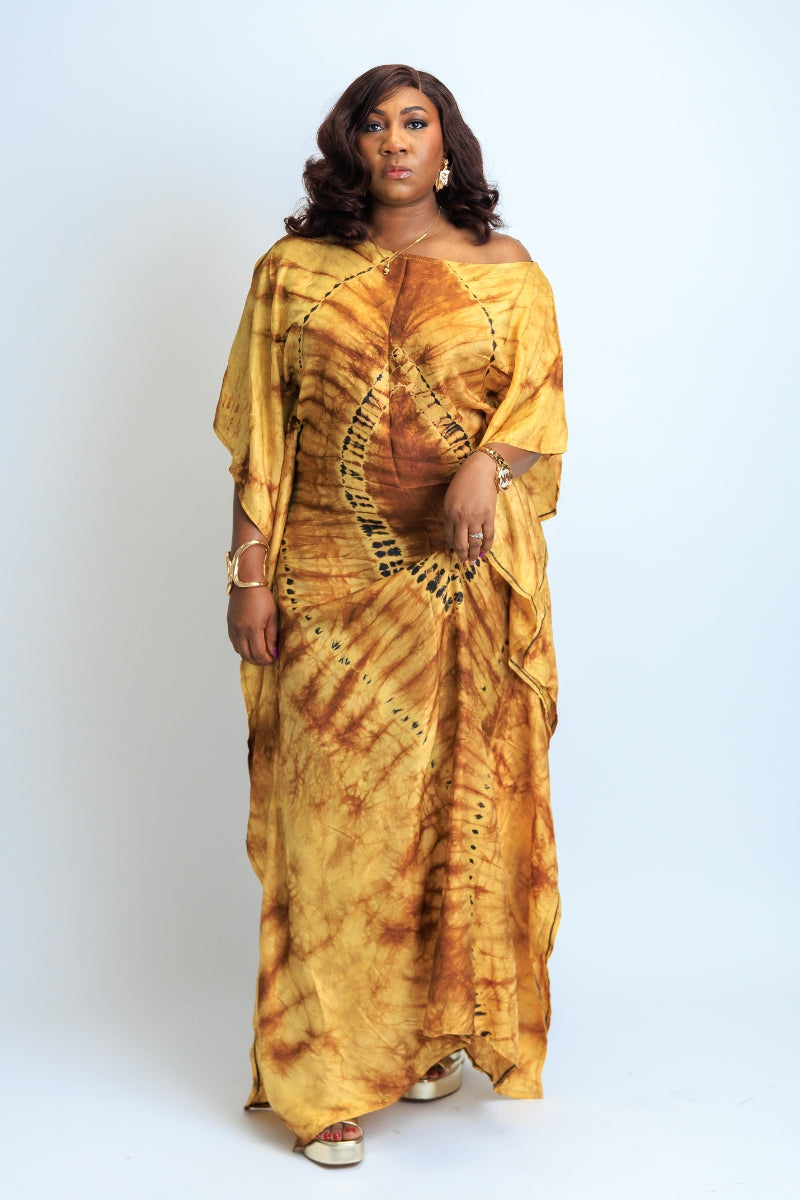 Monisola Adire Silk Boubou Kaftan Dress