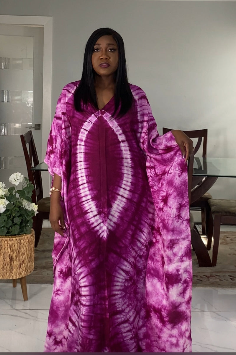 Bilikis Adire Silk V-Neck Kaftan