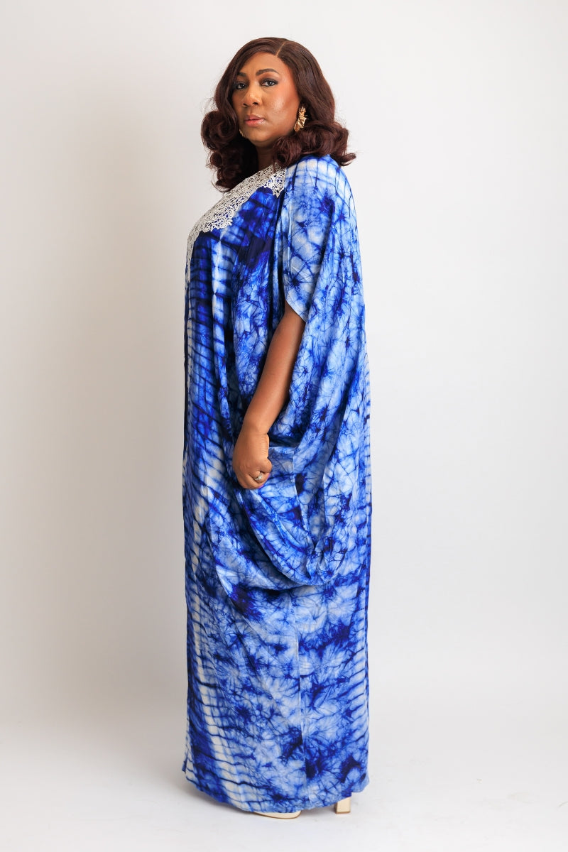 Made Adire Silk Boubou Kaftan Dress