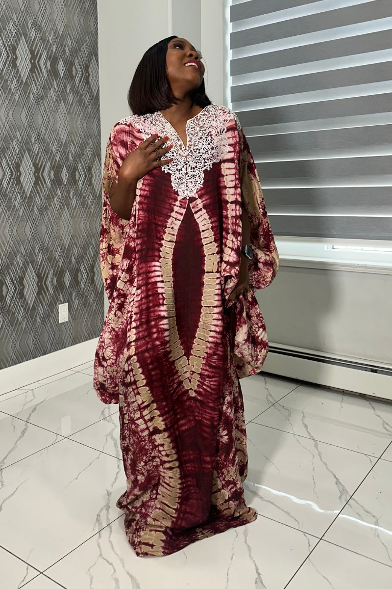 Molola Adire Silk Boubou Kaftan Dress