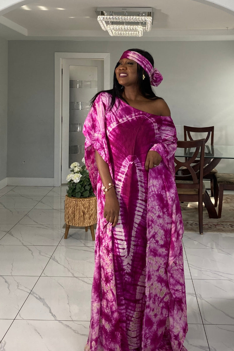 Halima Adire Silk Round Neck Kaftan