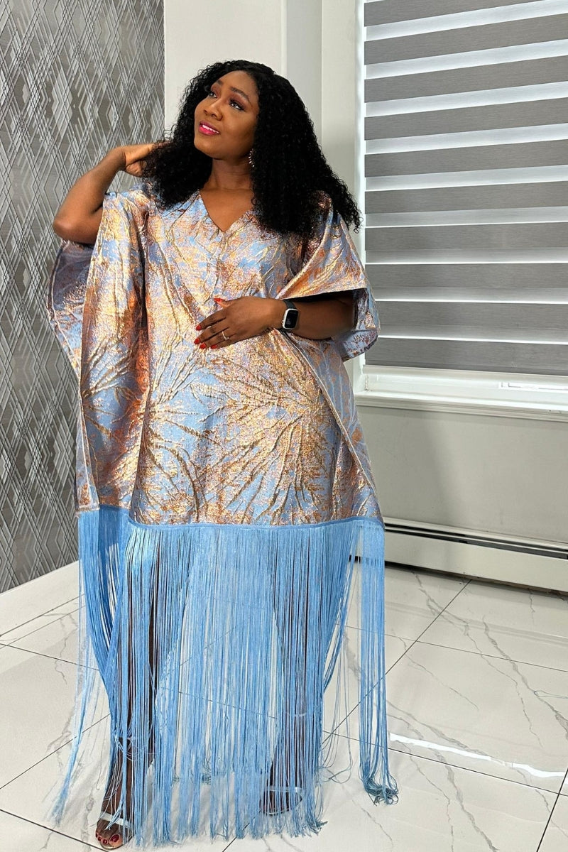 Sharon Blue Lux Damask Boubou