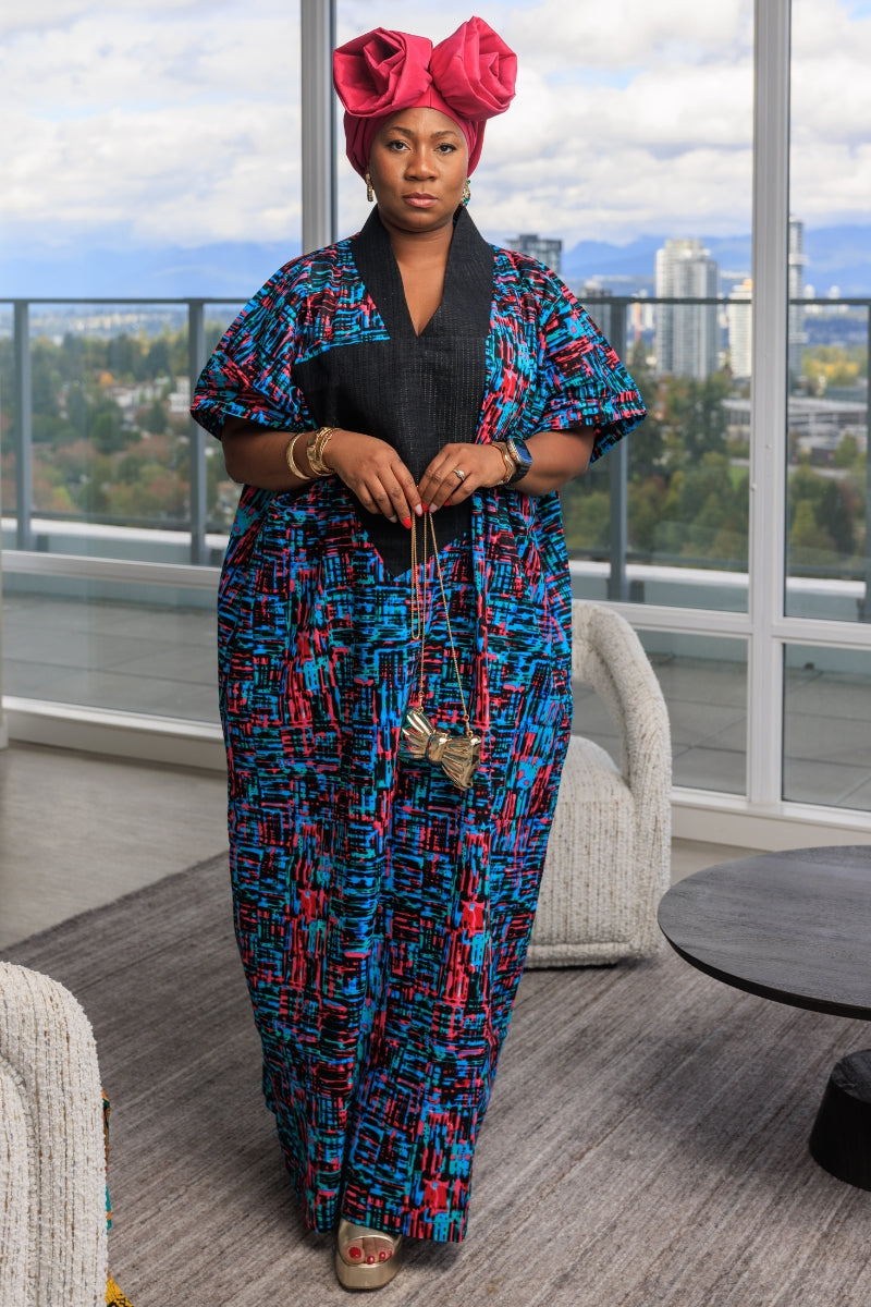 Akorede Wowen's Ankara African Print Long Boubu with Aso Oke