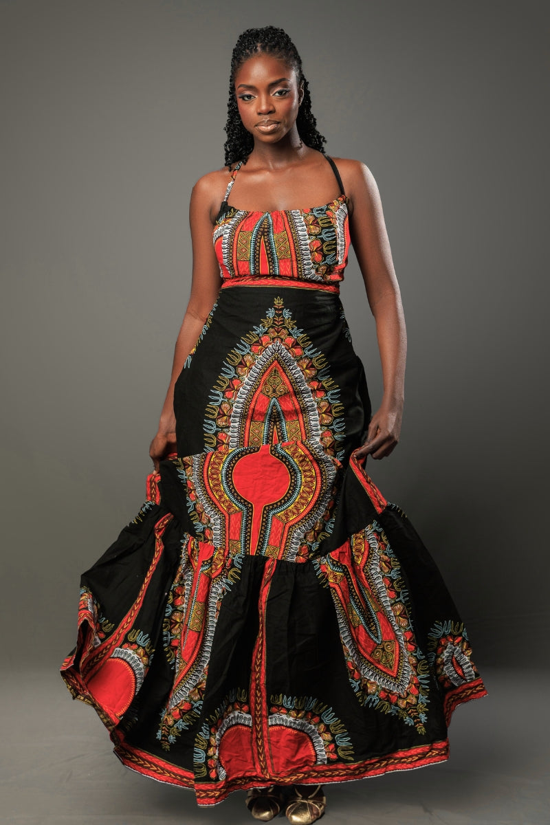 Zaria African Print Halter Maxi Dress