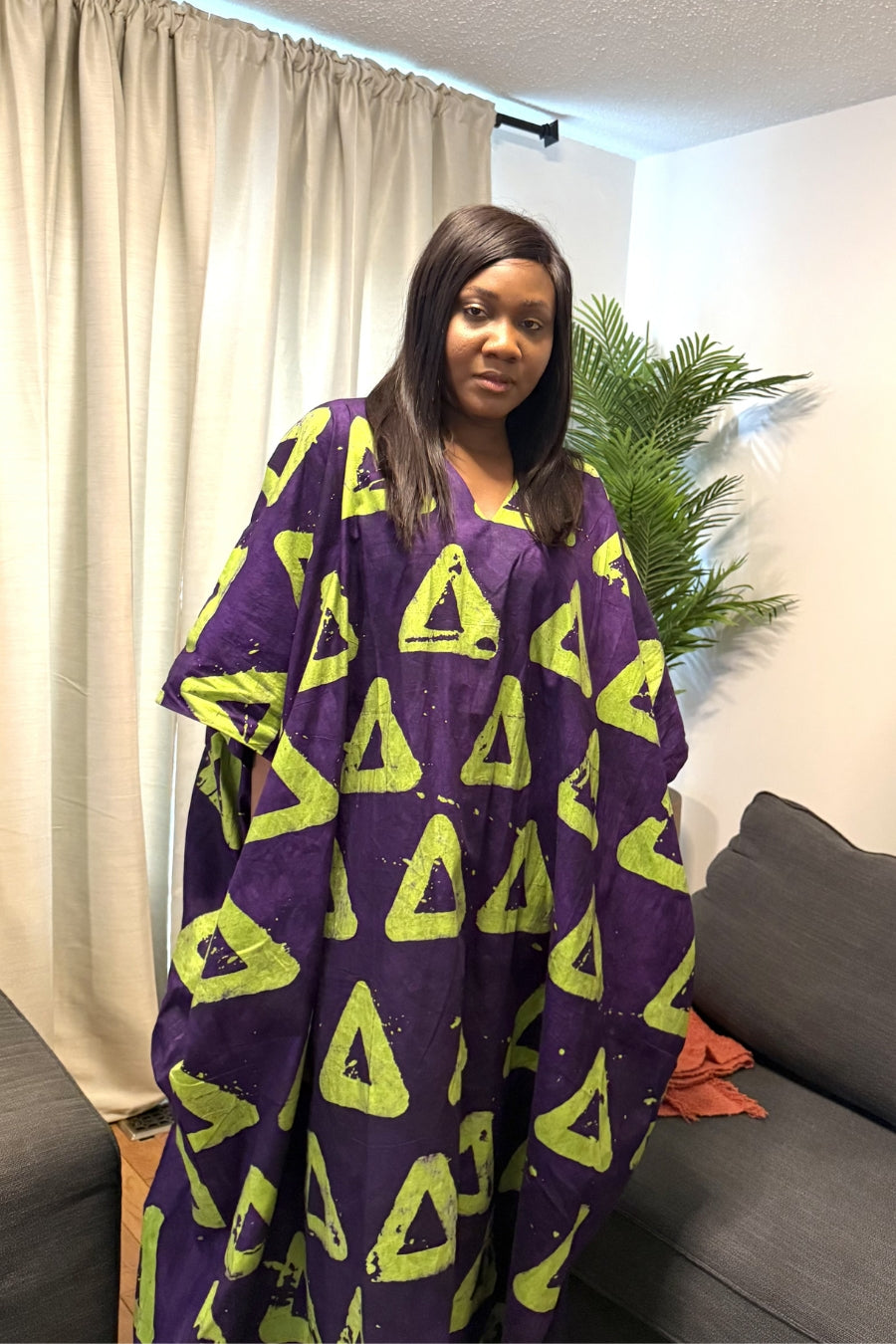Jeje Summer Hand made African Adire Tie & Die Boubou Kaftan Dress with Side Pockets