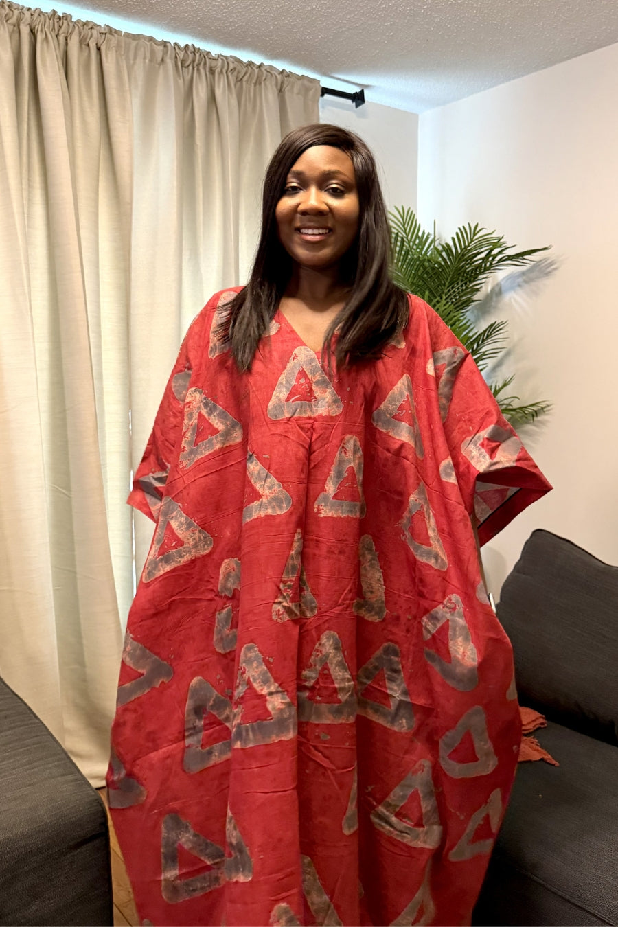 Jeje Summer Hand made African Adire Tie & Die Boubou Kaftan Dress with Side Pockets