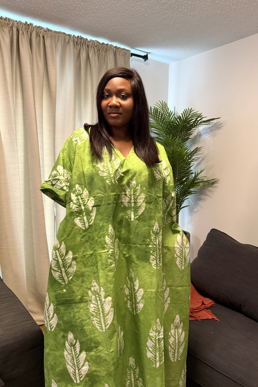 Jeje Summer Hand made African Adire Tie & Die Boubou Kaftan Dress with Side Pockets