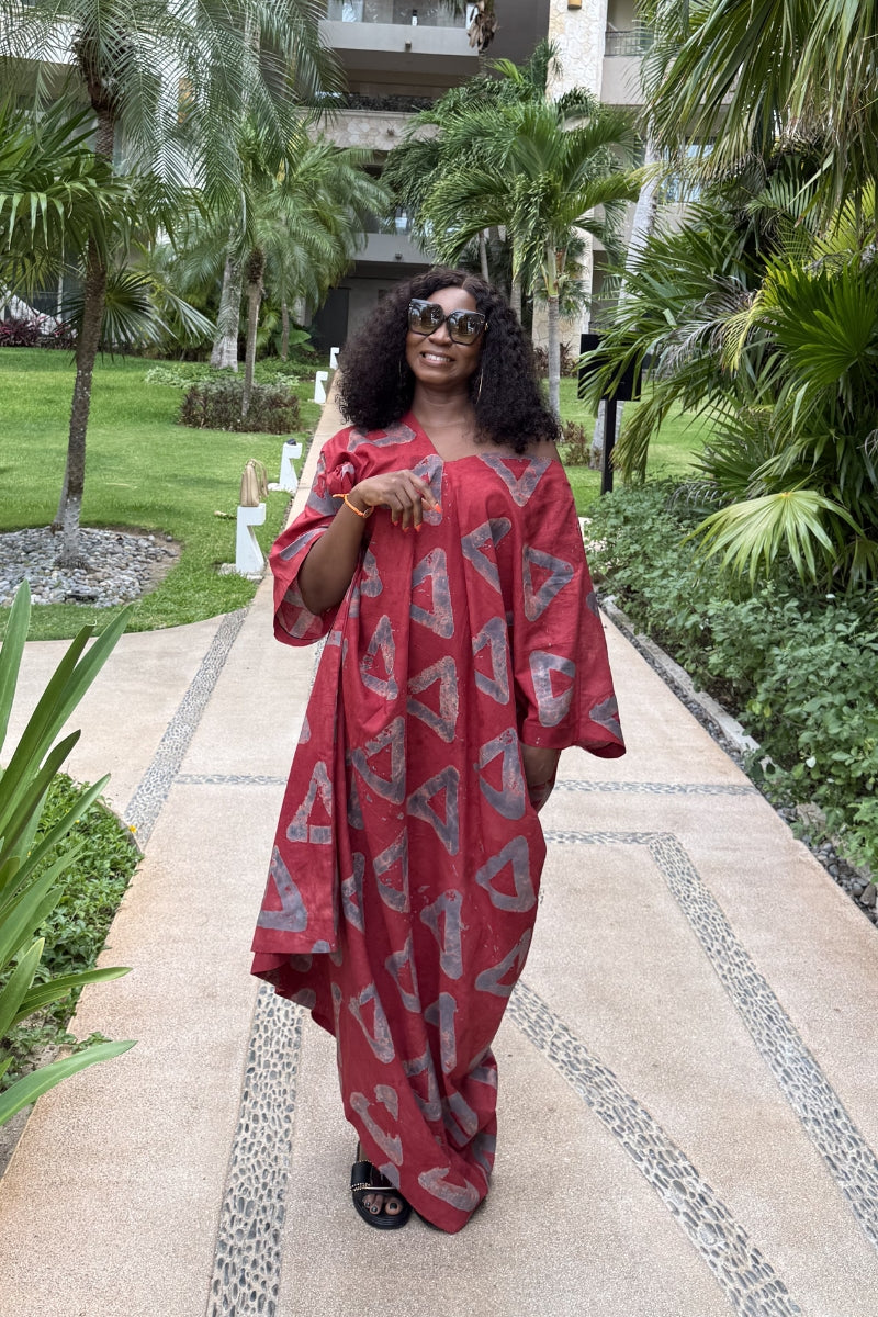 Jeje Summer Hand made African Adire Tie & Die Boubou Kaftan Dress with Side Pockets