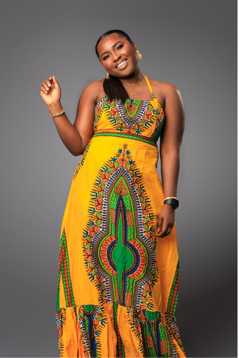 Erica African Print Halter Maxi Dress