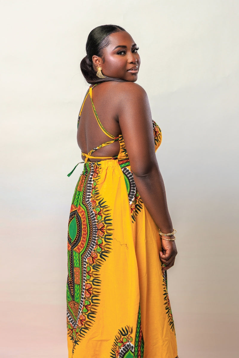 Erica African Print Halter Maxi Dress