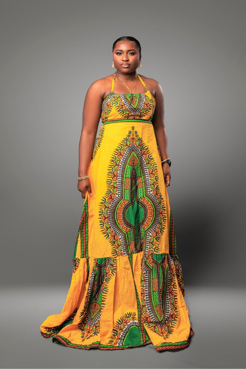 Erica African Print Halter Maxi Dress