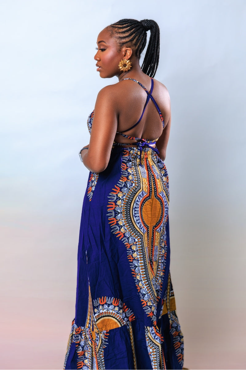 Shakira African Print Halter Maxi Dress