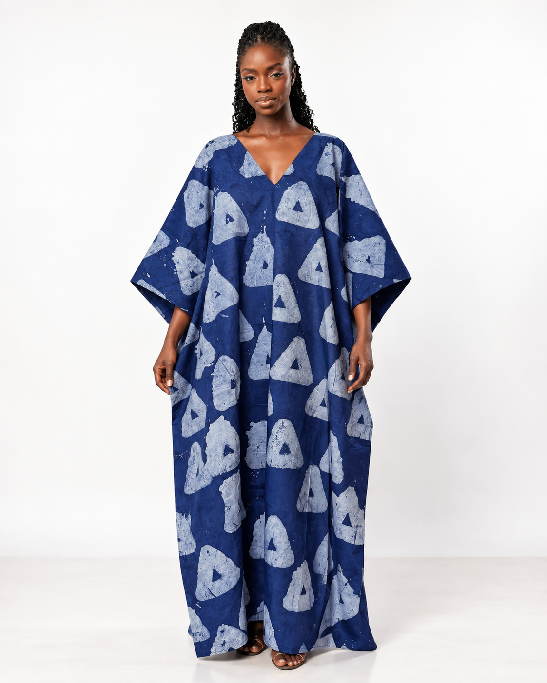 Jeje Summer Hand made African Adire Tie & Die Boubou Kaftan Dress with Side Pockets