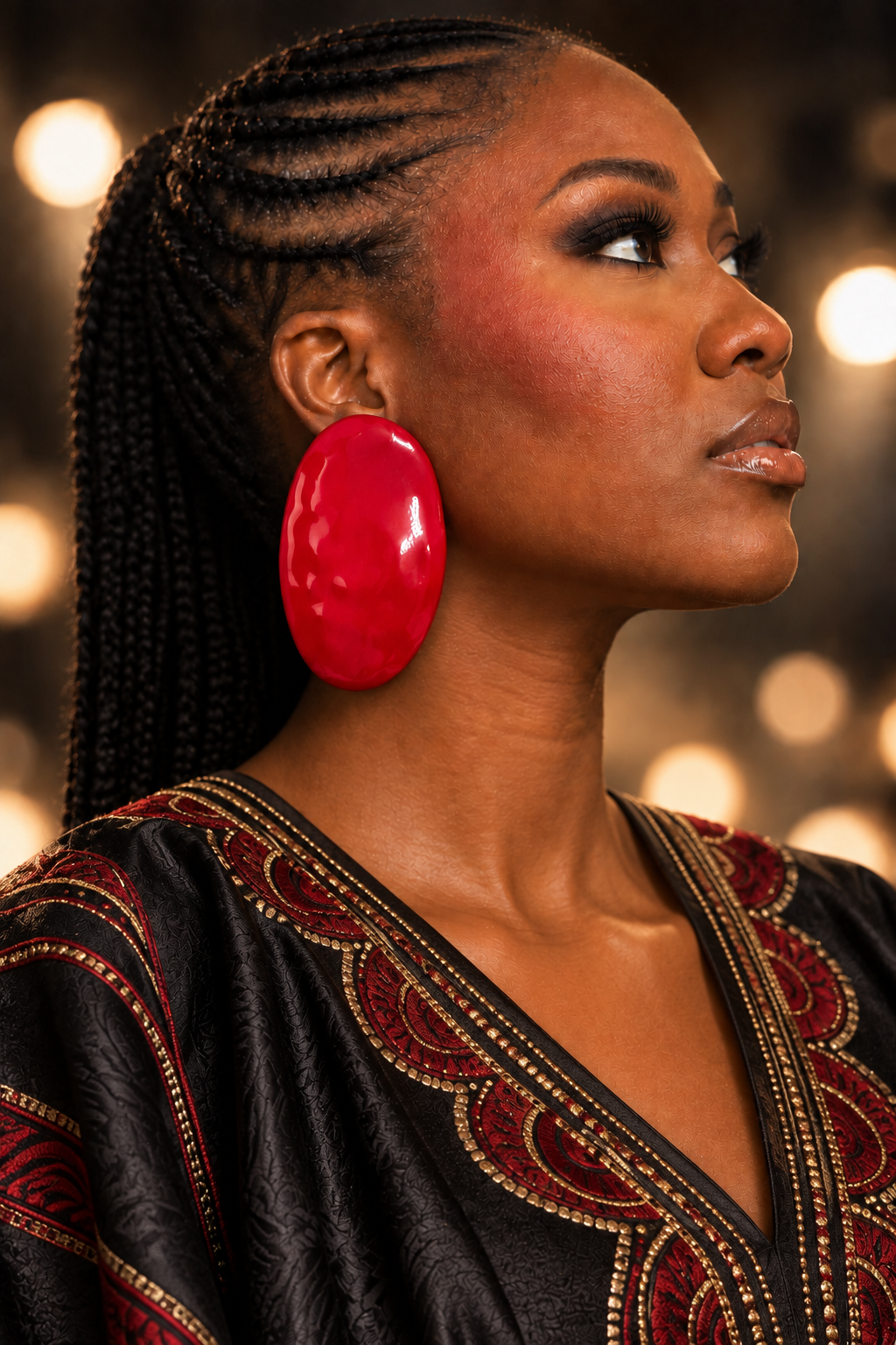 Oversized Red Oval Earrings, Glossy Statement Studs, Bold Afro Chic Jewelry, Large Red Fashion Earrings, Gift for Her