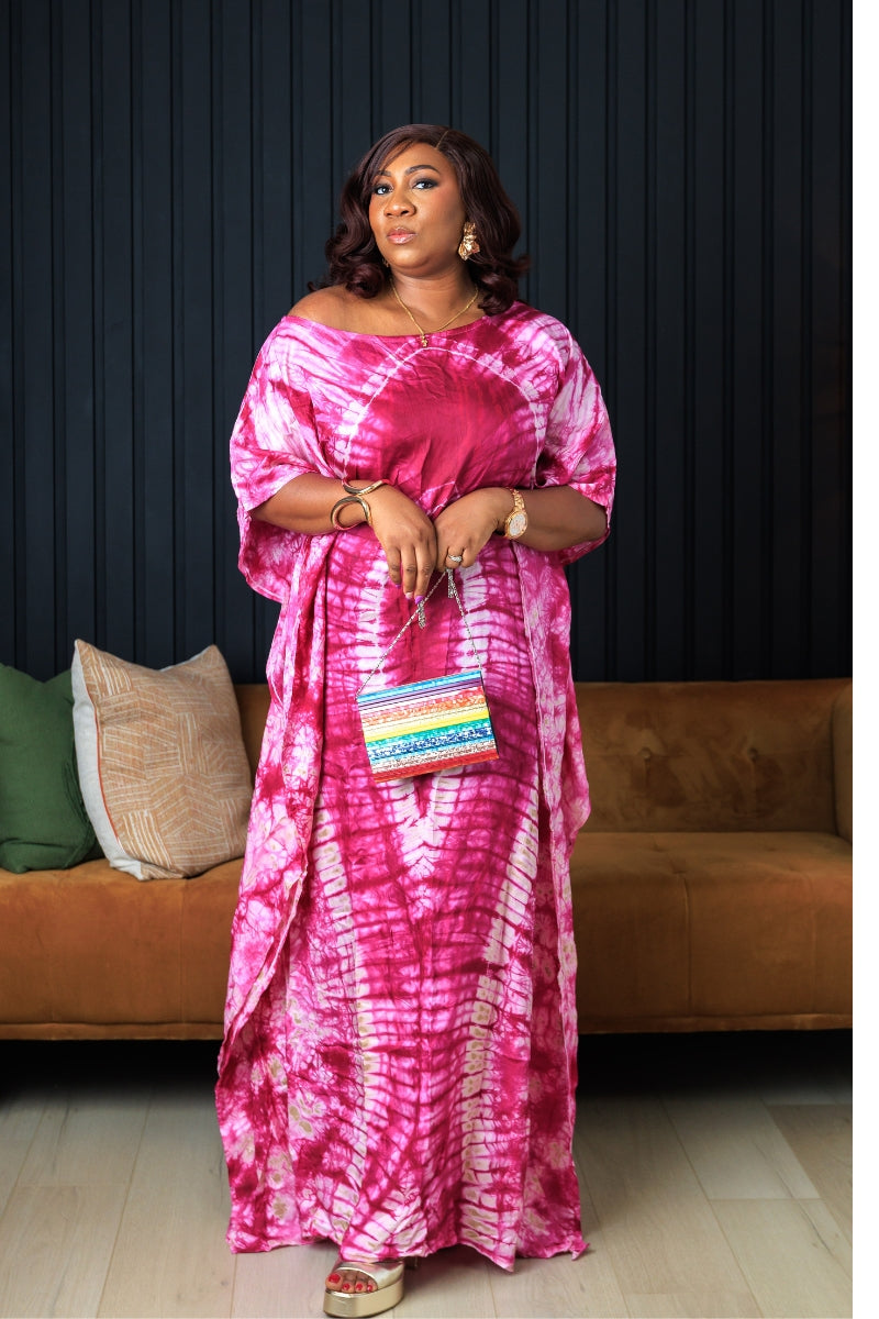 Moremi Adire Silk Boubou Kaftan Dress