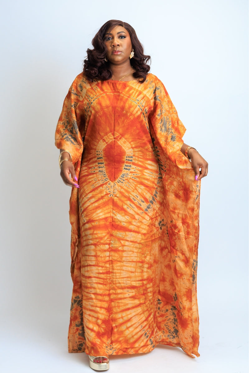 Morola Adire Silk Boubou Kaftan Dress