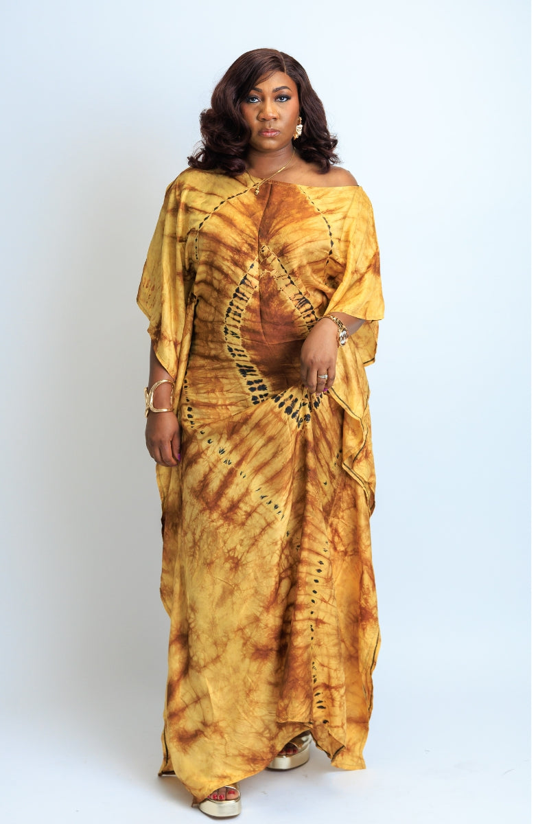 Monisola Adire Silk Boubou Kaftan Dress