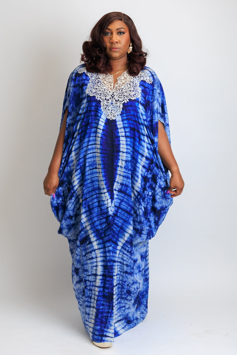 Made Adire Silk Boubou Kaftan Dress