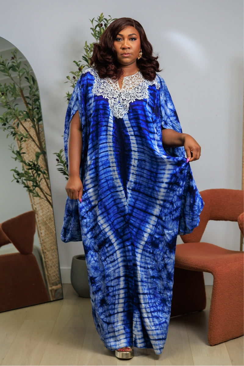 Made Adire Silk Boubou Kaftan Dress