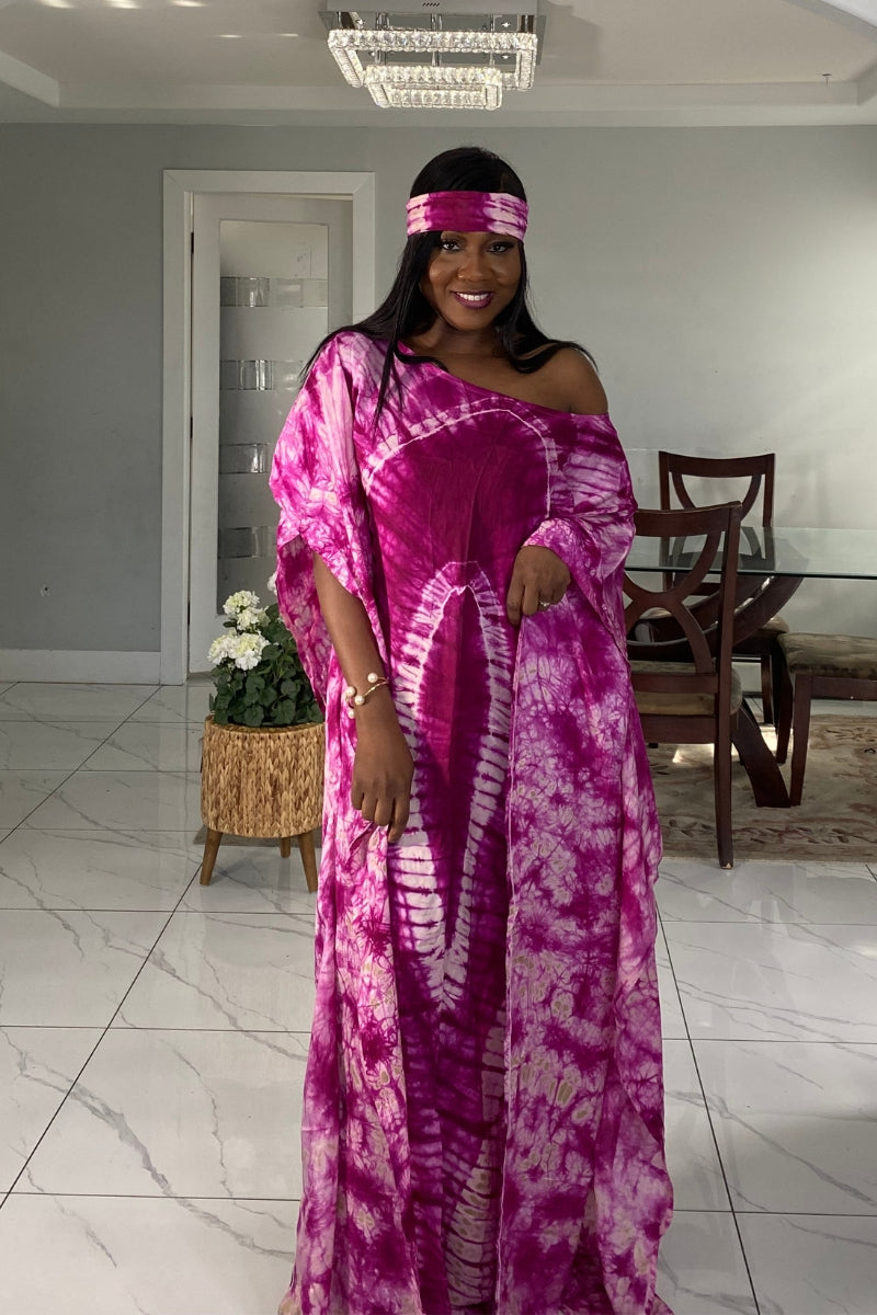 Halima Adire Silk Round Neck Kaftan