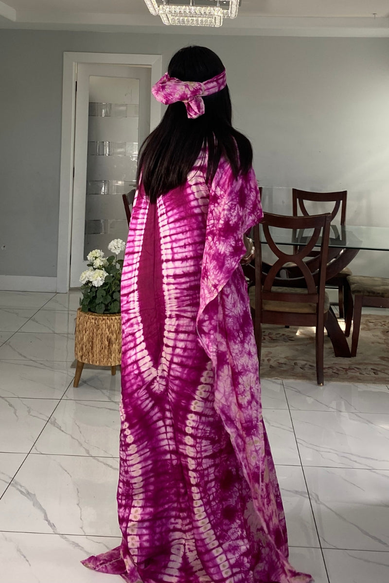 Halima Adire Silk Round Neck Kaftan