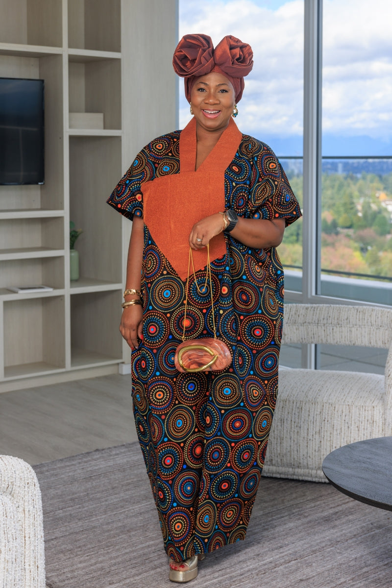 Akorede Wowen's Ankara African Print Long Boubu with Aso Oke