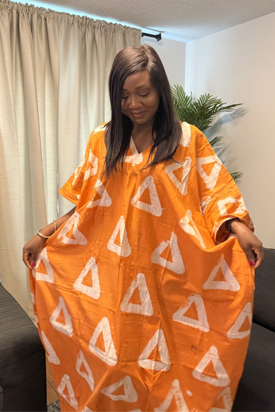 Jeje Summer Hand made African Adire Tie & Die Boubou Kaftan Dress with Side Pockets