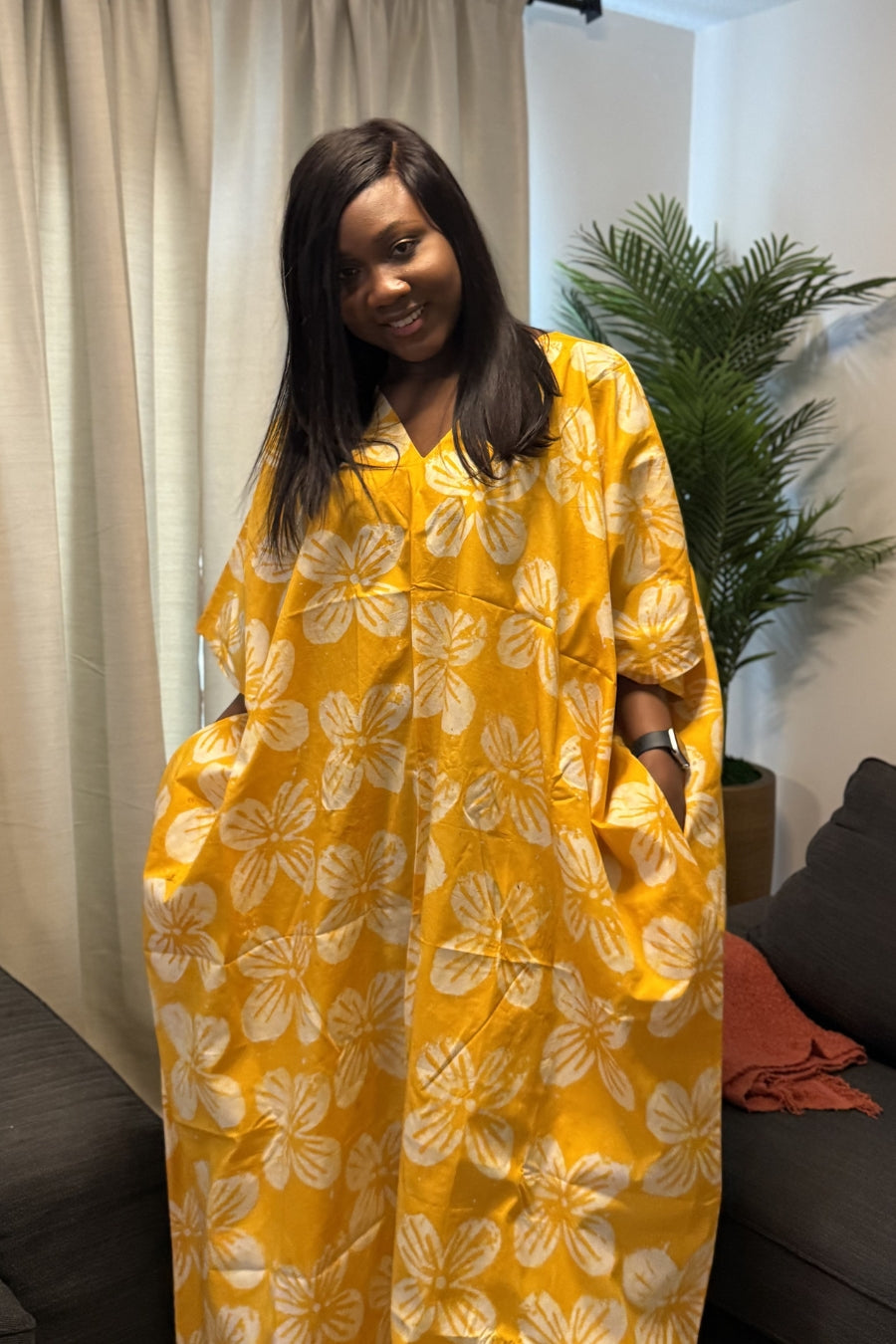 Jeje Summer Hand made African Adire Tie & Die Boubou Kaftan Dress with Side Pockets