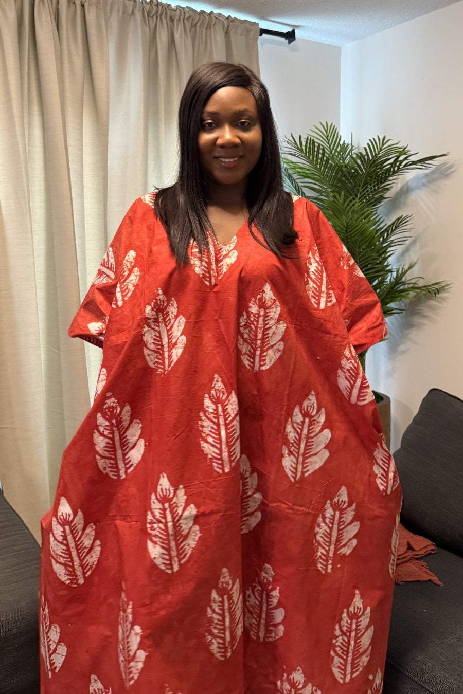 Jeje Summer Hand made African Adire Tie & Die Boubou Kaftan Dress with Side Pockets