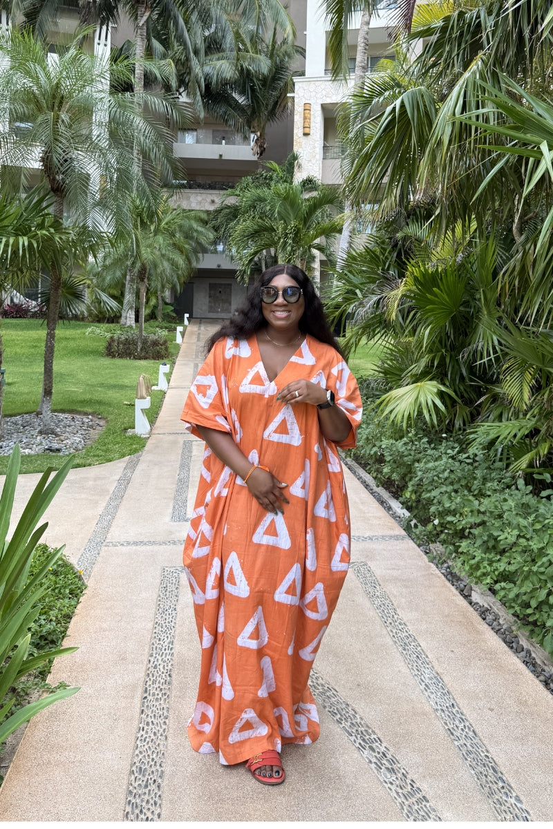 Jeje Summer Hand made African Adire Tie & Die Boubou Kaftan Dress with Side Pockets
