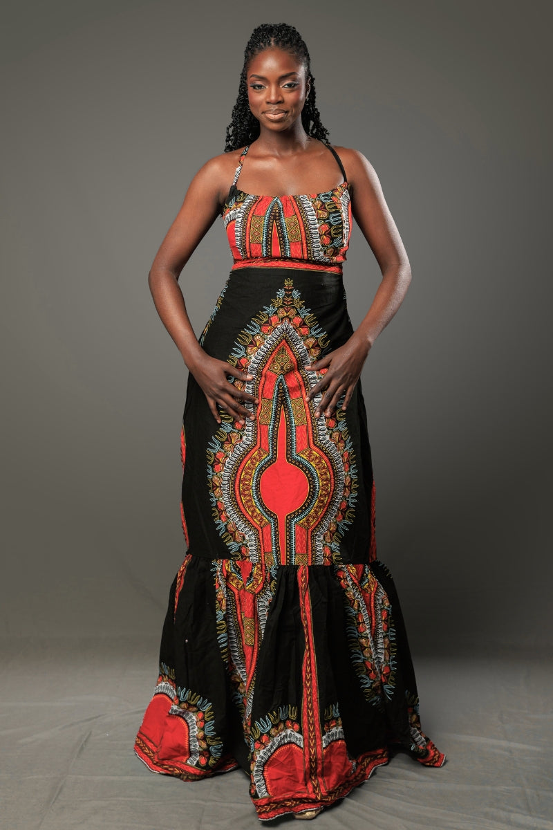 Zaria African Print Halter Maxi Dress