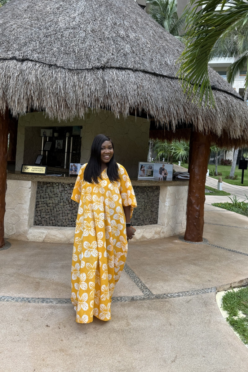 Jeje Summer Hand made African Adire Tie & Die Boubou Kaftan Dress with Side Pockets