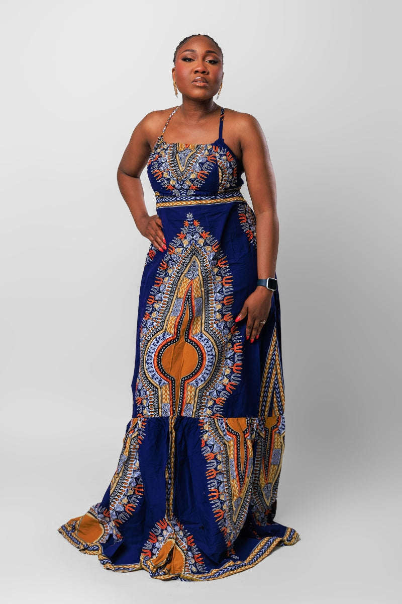 Shakira African Print Halter Maxi Dress