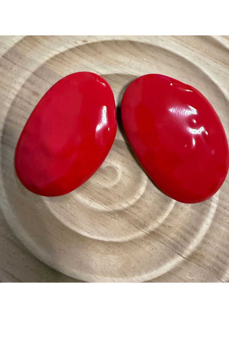 Oversized Red Oval Earrings, Glossy Statement Studs, Bold Afro Chic Jewelry, Large Red Fashion Earrings, Gift for Her