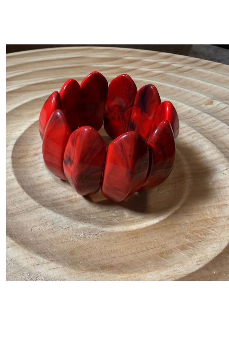 Red Sculptural Stretch Bracelet, Chunky Statement Bangle, Glossy Resin Look Cuff, Bold Afro Chic Jewelry Gift