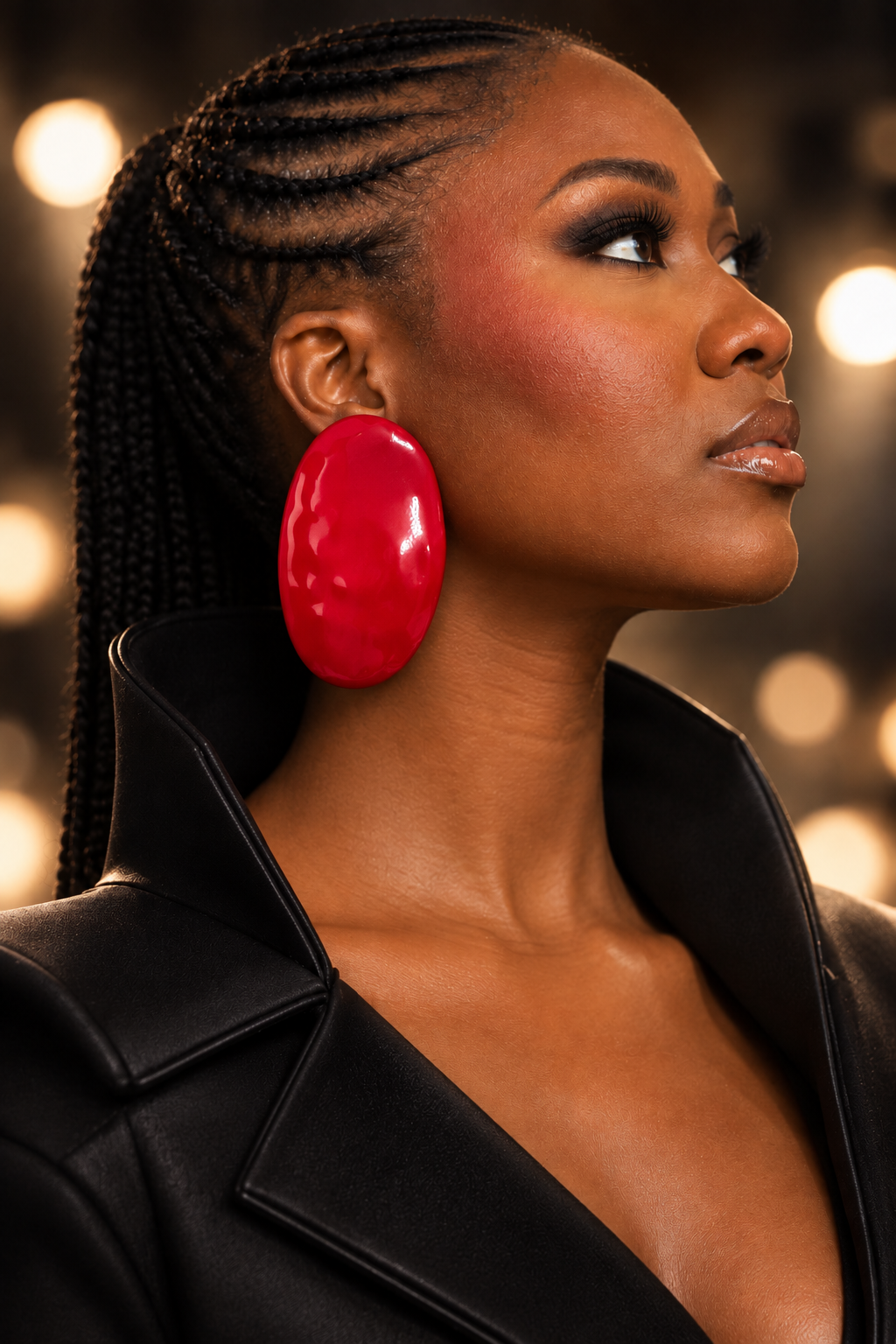Oversized Red Oval Earrings, Glossy Statement Studs, Bold Afro Chic Jewelry, Large Red Fashion Earrings, Gift for Her